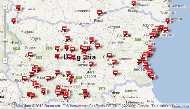 Bulgaria hotel map - apartments for rent